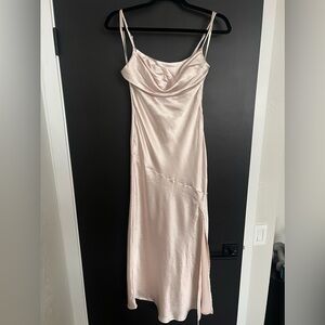 Cowl neck Champagne dress with slit
